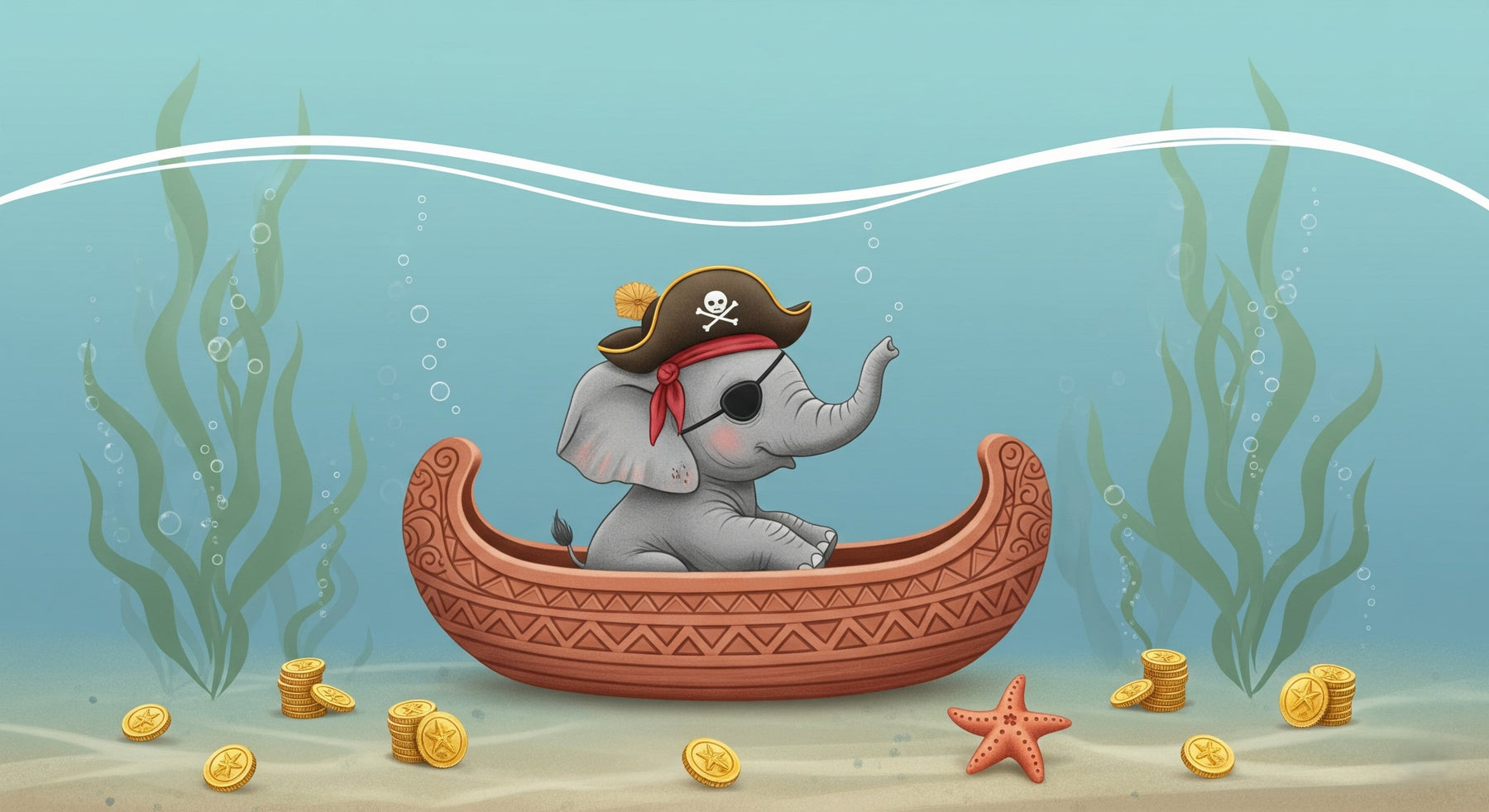 Detailed pirate elephant underwater adventure mural wallpaper design pattern by Kids-Mundo