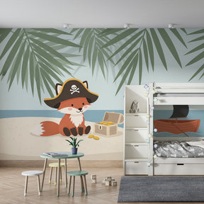 Tropical island pirate wallpaper transforming children's bedroom into adventure playground