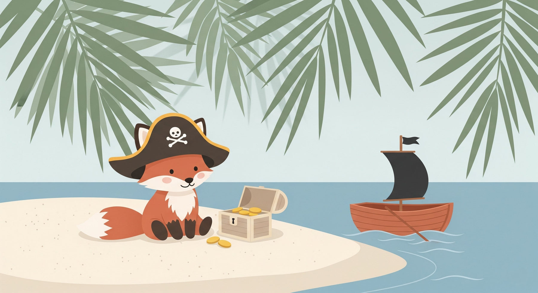 Detailed pirate fox tropical island mural wallpaper design pattern by Kids-Mundo