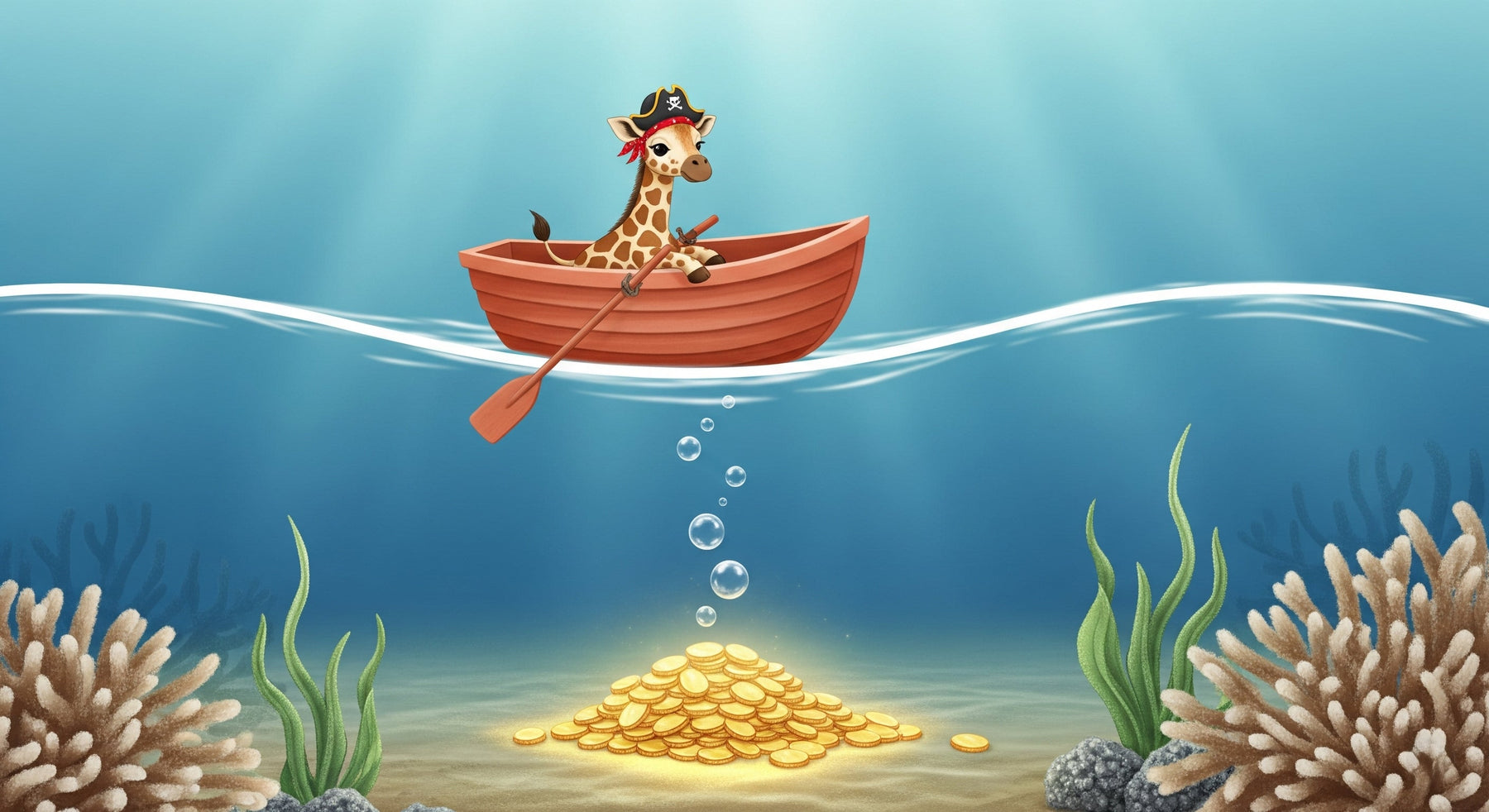 Detailed pirate giraffe underwater treasure mural wallpaper design pattern by Kids-Mundo