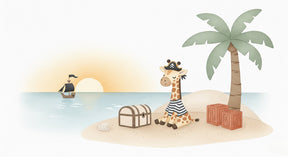 Detailed pirate giraffe ocean adventure mural wallpaper design pattern by Kids-Mundo
