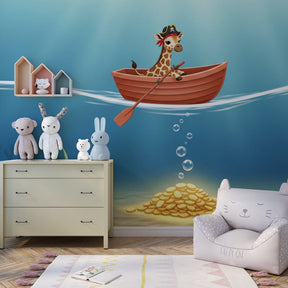 Underwater treasure hunt wallpaper transforming children's playroom with pirate adventure theme
