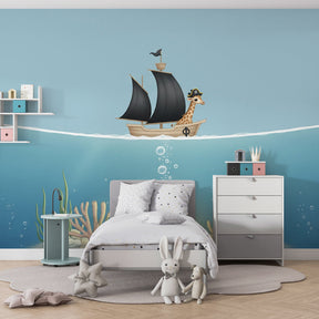 Underwater pirate theme mural wallpaper transforming children's playroom space