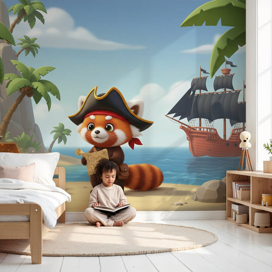 Pirate panda mural wallpaper creating adventurous kids bedroom decor by Kids-Mundo