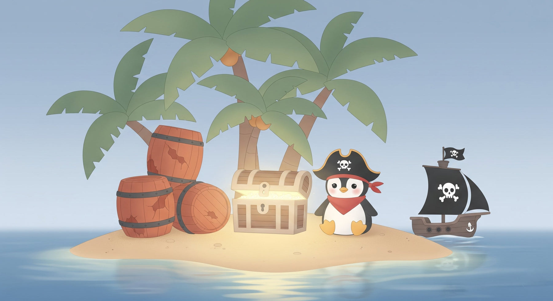 Detailed pirate penguin tropical island mural wallpaper design pattern by Kids-Mundo