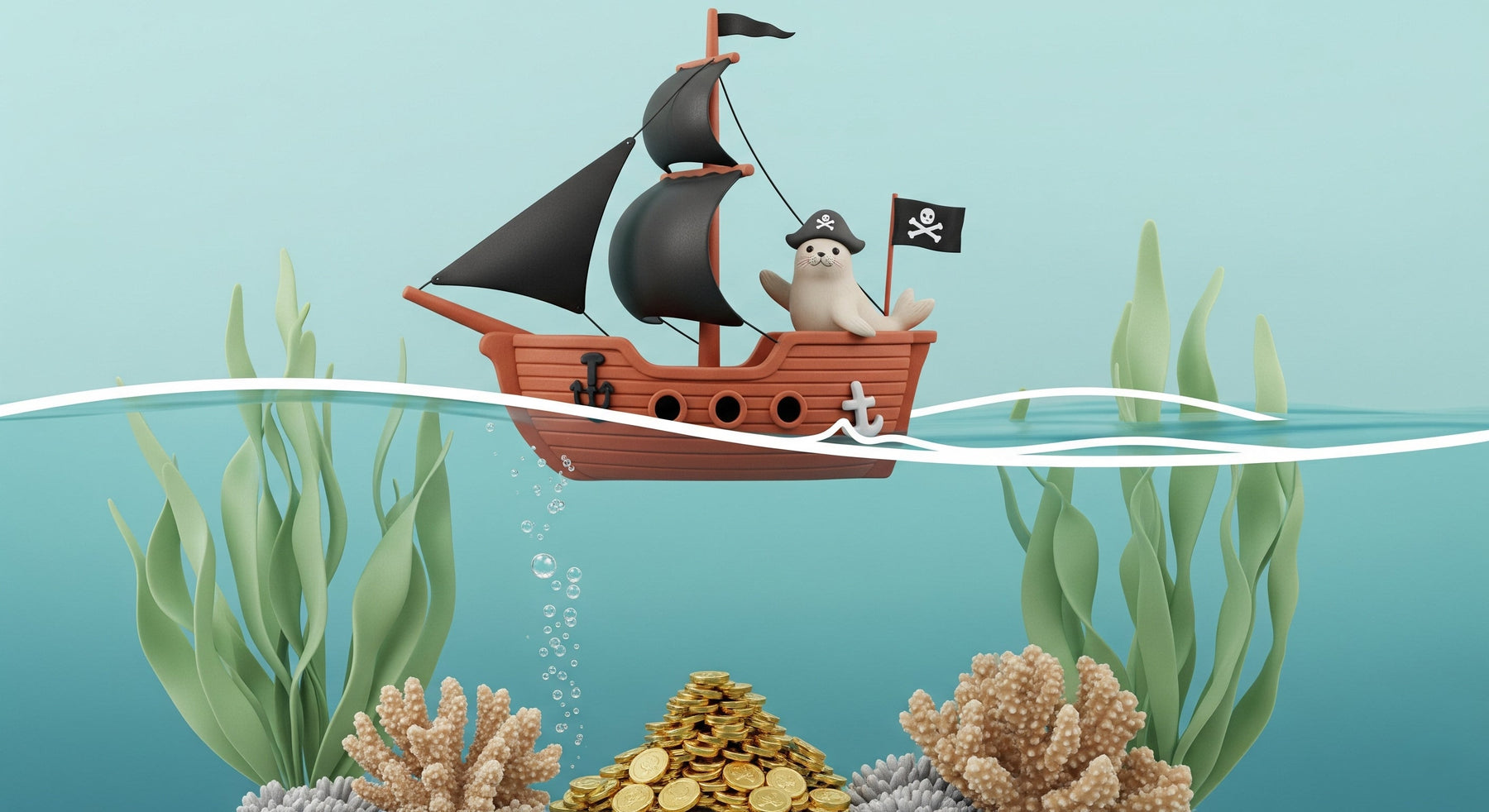 Detailed pirate seal underwater adventure mural wallpaper design pattern by Kids-Mundo