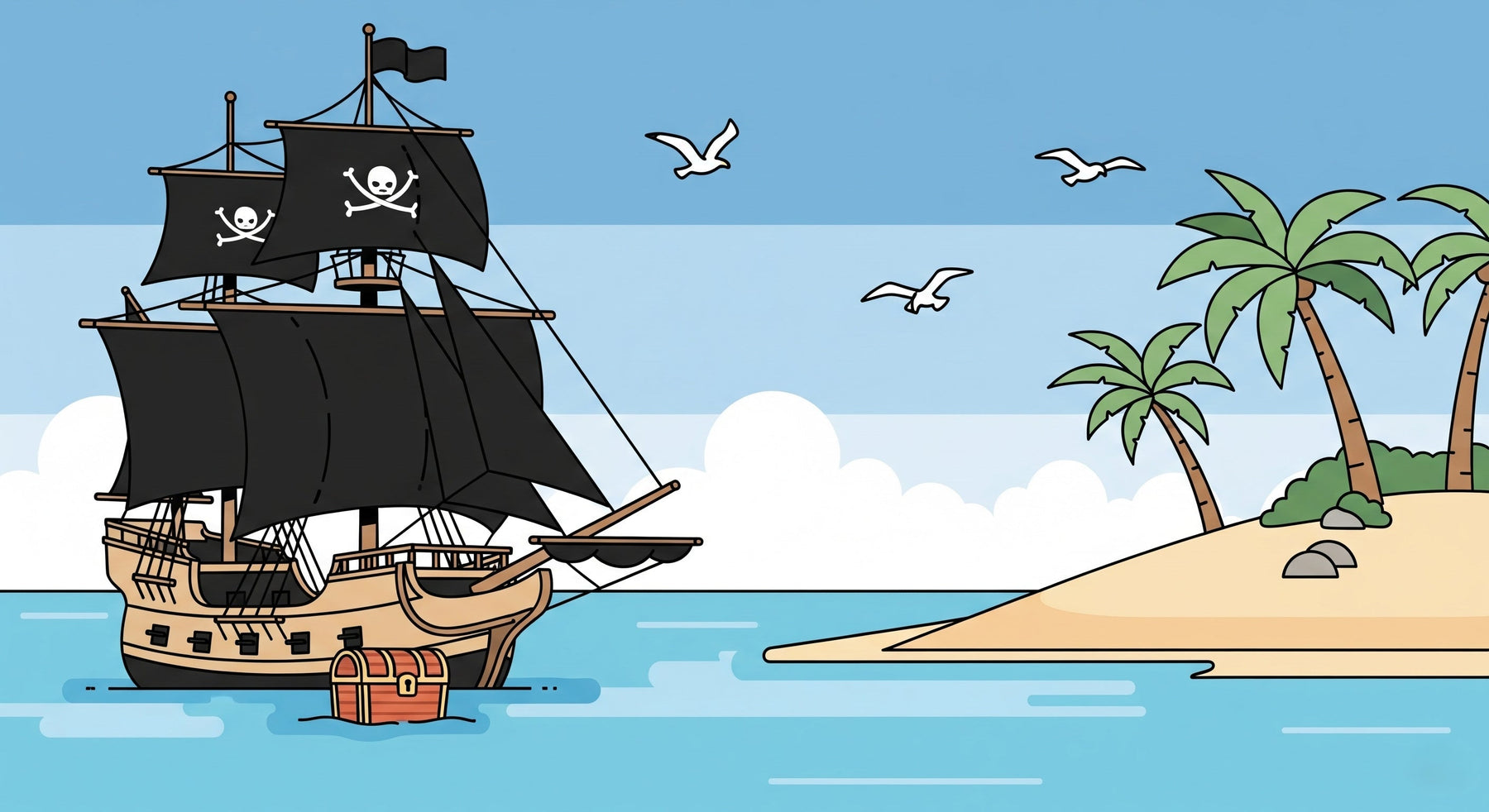 Detailed pirate ship mural wallpaper design pattern showing ocean adventure scene by Kids-Mundo
