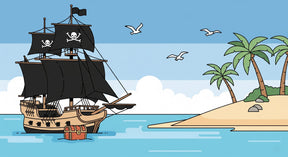 Detailed pirate ship mural wallpaper design pattern showing ocean adventure scene by Kids-Mundo