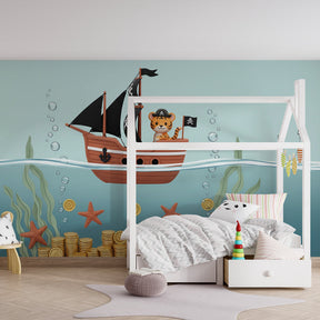 Maritime tiger pirate wallpaper creating adventurous kids bedroom decor with nautical elements