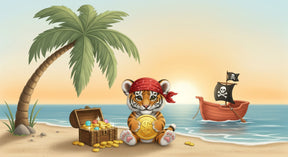 Detailed pirate tiger beach adventure mural wallpaper design pattern by Kids-Mundo