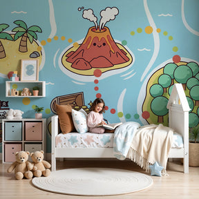Pirate treasure map mural wallpaper in colorful kids bedroom setting by Kids-Mundo