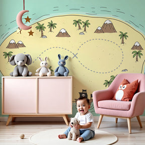 Pirate treasure map mural wallpaper creating adventurous kids bedroom decor by Kids-Mundo