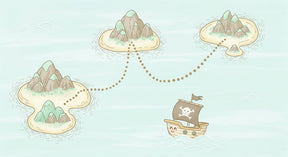 Detailed pirate treasure map mural wallpaper design pattern with ship and islands by Kids-Mundo