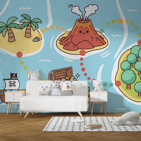 Adventure themed treasure map wallpaper creating exciting nursery decor for children