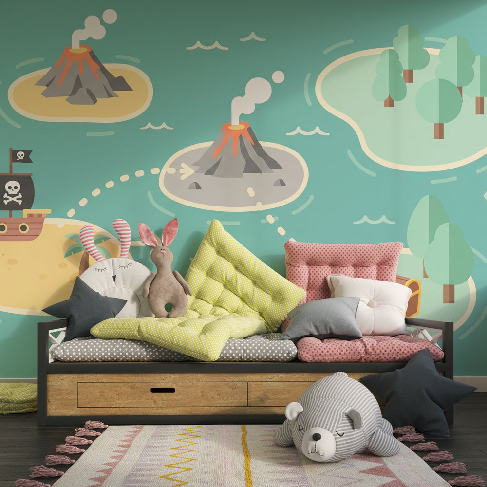 Adventure islands treasure map wallpaper creating magical nursery decor atmosphere