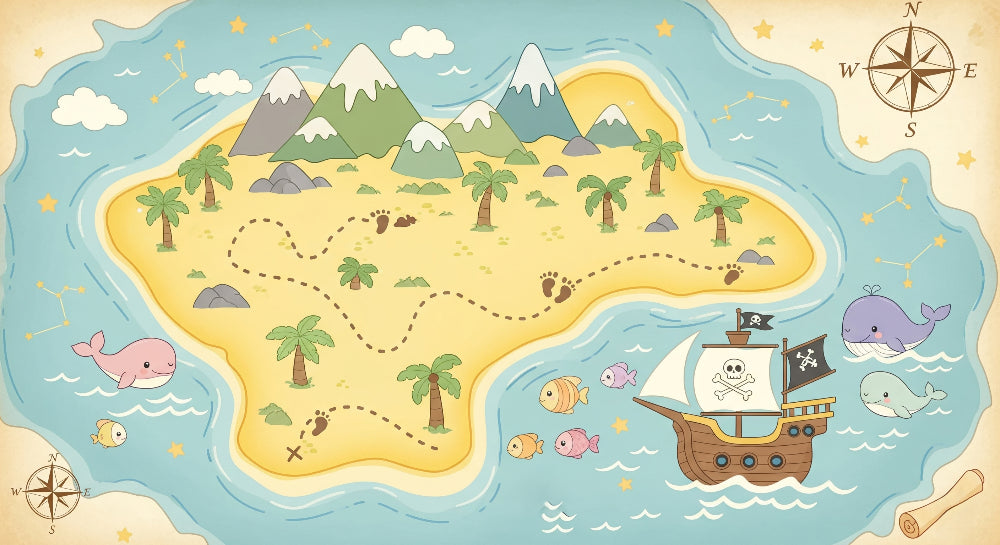 Detailed pirate treasure island map mural wallpaper design pattern by Kids-Mundo