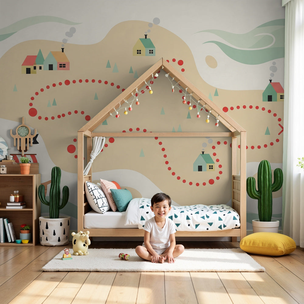 Pirate treasure map mural wallpaper in modern nursery with adventure theme by Kids-Mundo