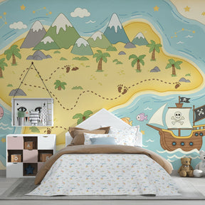Adventure island treasure map wallpaper creating magical nursery decor with maritime theme