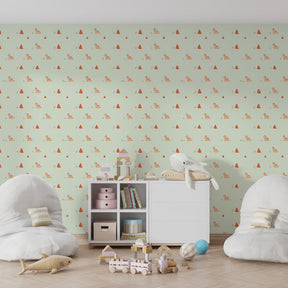 Colorful geometric creatures wallpaper creating cheerful kids bedroom atmosphere