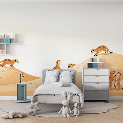 Kids-Mundo playful meerkat wall mural bringing sunny desert colour to a children's playroom