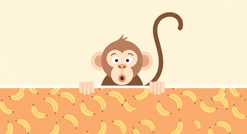 Playful Monkey Peeping Over Banana Print Wall Mural