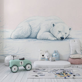 Winter Arctic polar bear wallpaper creating peaceful atmosphere in children's bedroom decor