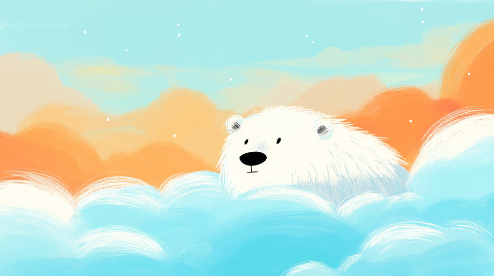 Detailed polar bear emerging from clouds mural wallpaper design pattern by Kids-Mundo