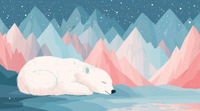 Detailed polar bear sleeping in pastel mountains mural wallpaper design pattern by Kids-Mundo