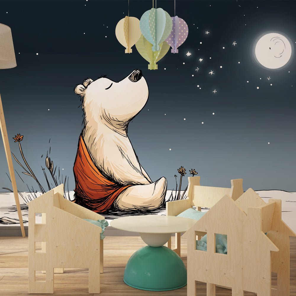 Dreamy polar bear wall decor for toddler room creating calming bedtime atmosphere by Kids-Mundo