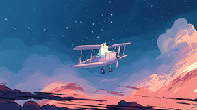 Detailed polar bear pilot starry sky mural wallpaper design pattern by Kids-Mundo
