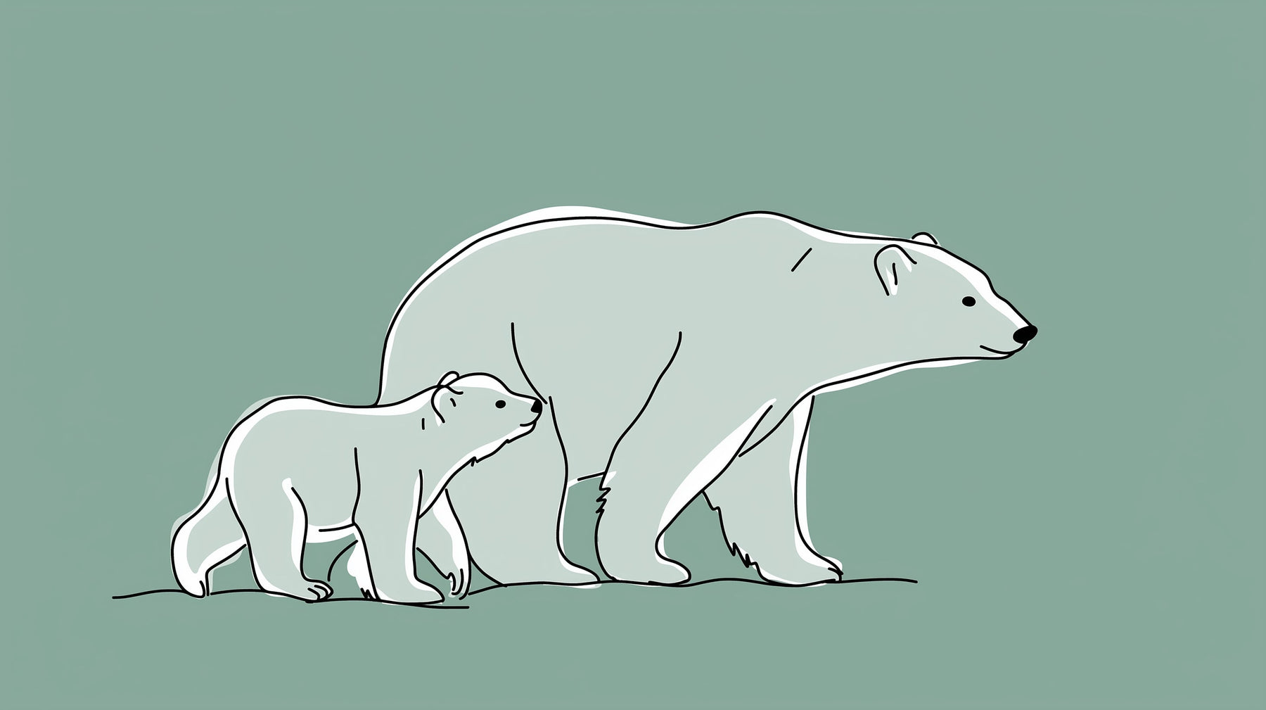 Detailed polar bears mural wallpaper design pattern showing Arctic mother and cub by Kids-Mundo