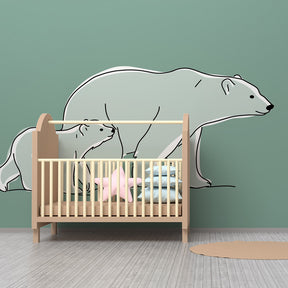 Gentle polar bears wallpaper transforming kids playroom into Arctic adventure space