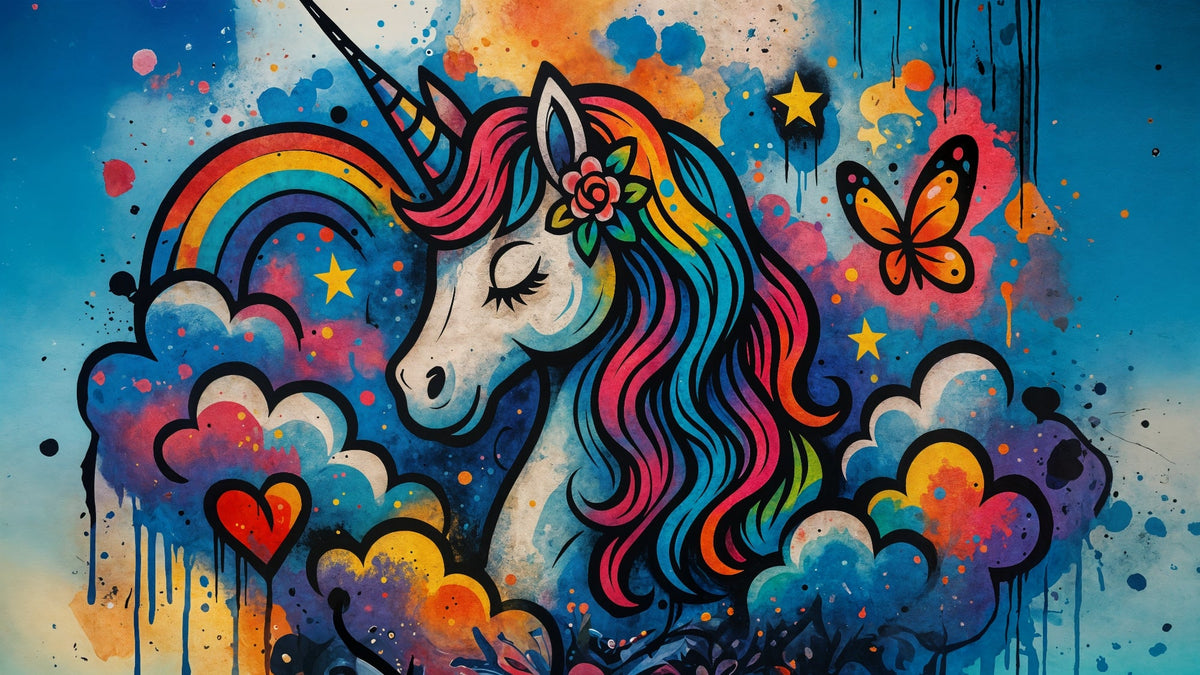 Vibrant Pop Art Unicorn and Rainbow Wall Mural