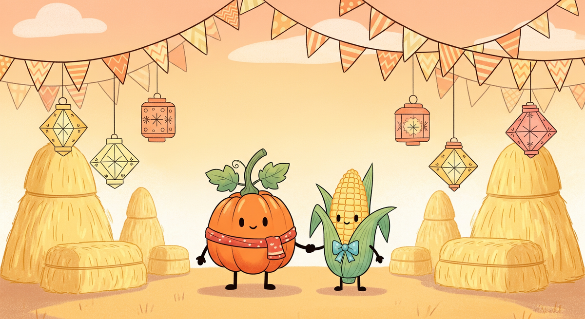 Pumpkin and Corn Harvest Wall Mural