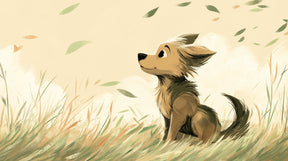 Detailed puppy dog in fields mural wallpaper design pattern by Kids-Mundo