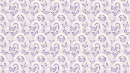 Kids-Mundo flat artwork preview of the purple butterfly and rainbow mural pattern design