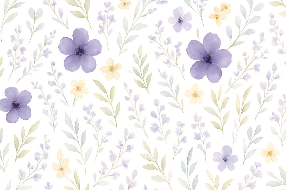 Detailed purple and yellow floral mural wallpaper design pattern with botanical elements by Kids-Mundo