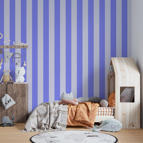 Children's purple striped mural wallpaper in modern playroom setting by Kids-Mundo