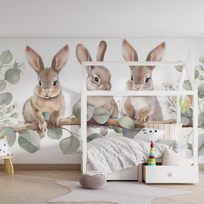 Sweet rabbit tree branch wallpaper transforming modern baby room decor