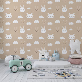 Adorable bunny mural wallpaper transforming children's room with gentle woodland animal theme