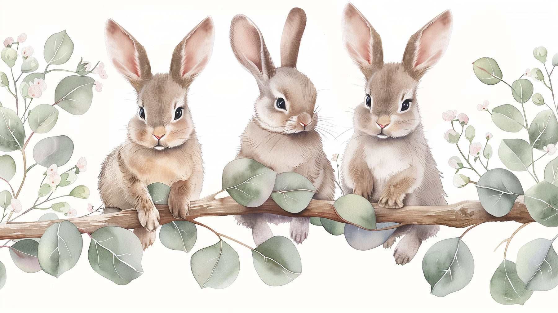 Detailed rabbit and tree branch mural wallpaper design pattern by Kids-Mundo