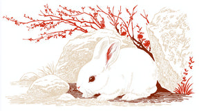 Detailed rabbit and flowering branches mural wallpaper design pattern by Kids-Mundo