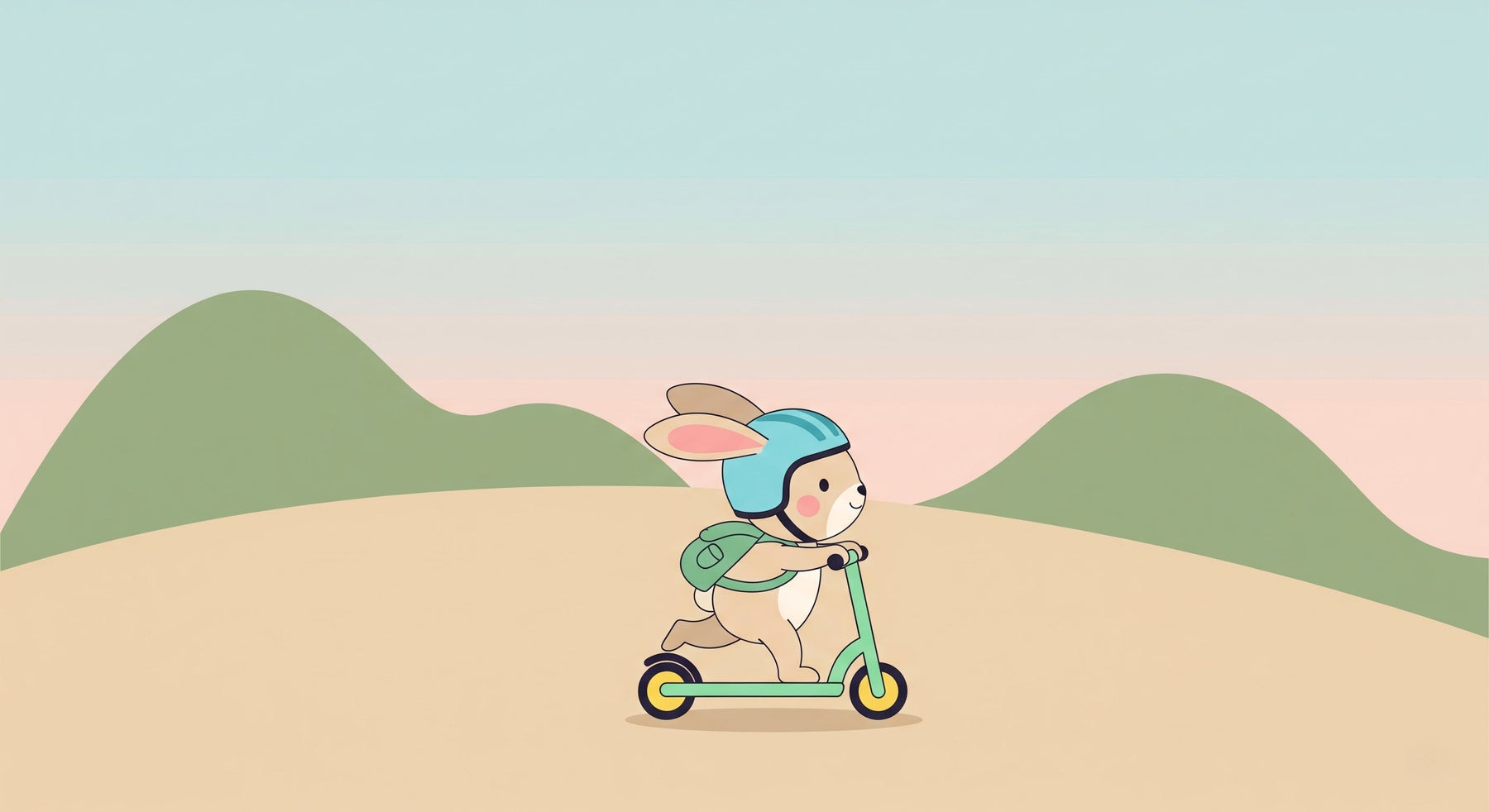 Detailed rabbit scooter mural wallpaper design pattern with pastel landscape by Kids-Mundo