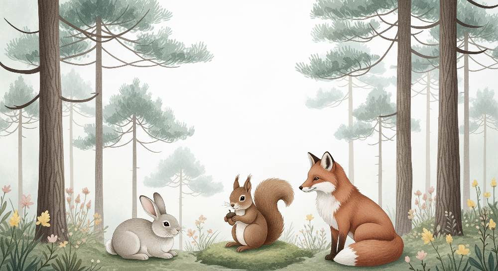Rabbit, Squirrel and Fox Meadow Wall Mural