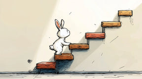 Detailed rabbit climbing colorful stairs mural wallpaper design pattern by Kids-Mundo