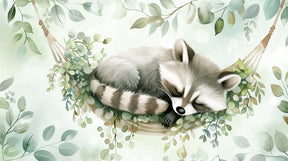 Detailed raccoon in hammock forest mural wallpaper design pattern by Kids-Mundo