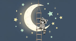 Detailed raccoon moon and stars mural wallpaper design pattern by Kids-Mundo