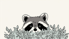 Detailed raccoon in green foliage mural wallpaper design pattern by Kids-Mundo