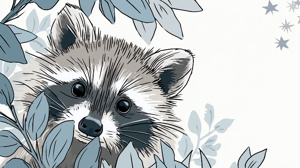 Detailed raccoon and foliage mural wallpaper design pattern by Kids-Mundo