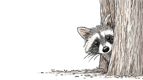 Detailed raccoon behind tree mural wallpaper design pattern by Kids-Mundo